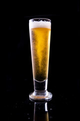 glass of beer on dark background