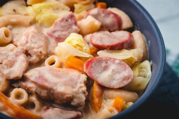 Creamy Chicken Sopas is a Filipino macaroni soup made with elbow macaroni, various vegetables, and meat, in a creamy broth with evaporated milk. It is regarded as a comfort food in the Philippines.
