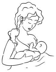 Tender scene of first timer mother with her baby, Vector illustration
