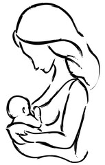 Brush stroke design depicting a breastfeeding scene, Vector illustration