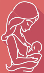 Design in long shadow and line style of lovely mother, Vector illustration