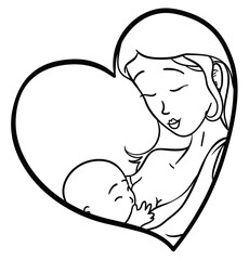 Heart and lovely mom inside of it to coloring, Vector illustration