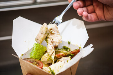 Take away food, noodle box.