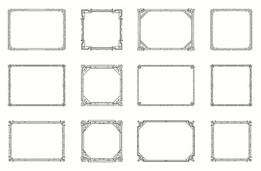 Art Deco Horizontal Gold Frames and Borders Set. Trendy Gatsby Style Design Elements. Retro Art Deco Style. Isolated. Vector.