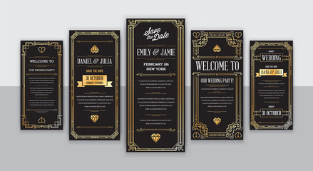 Set of Great Quality Style Invitation in Art Deco or Nouveau Epoch 1920's Gangster Era Collection Vector