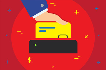 Credit Card in Terminal. Vector Business or Finance Category Flat Minimal Style Colorful Icon