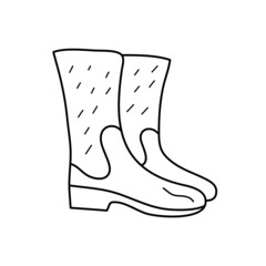 Rubber boots in doodle style. Vector element is isolated on a white background. One pair of boots for autumn or for gardening