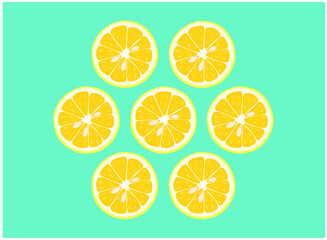 Obraz premium Seven slices of lemons on light blue background