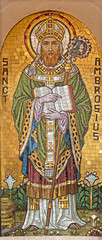 VIENNA, AUSTIRA - JUNI 18, 2021: The mosaic of St. Ambrose on the pulpit in the Herz Jesu church...