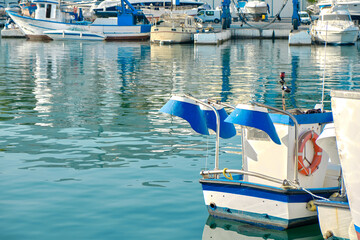 Marbella, Malaga July 16, 2021, Fishing boats in the fishing port of Marbella, Marina La Bajadilla