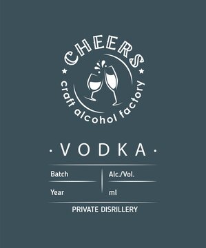 vodka label design with ethnic elements in thin line style. Alcohol industry emblem, distilling business. Monochrome, black on white. Place for text