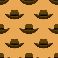 American Hat Icon Isolated on Orange Background. Seamless Pattern