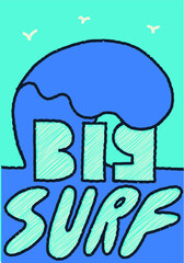 Big surf themed t-shirt for kids and teens or print, label design that can be used in various places.