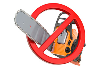 Prohibition sign with chainsaw. 3D rendering