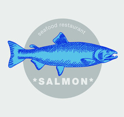 Seafood restaurant logo. Good quality handmade. Engraving. Can be repainted in a different color.