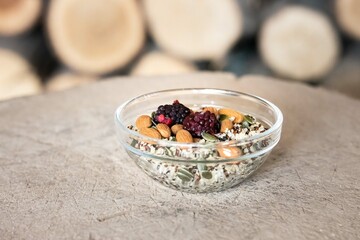 chia porridge with almonds and blackberries