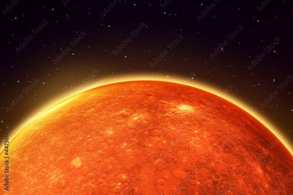 Poster 3d rendered mars abstract background of space with glowing sunlight behind it. modern space concept 