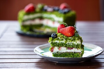Mossy cake with wild berries