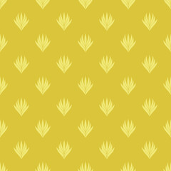 Seamless pattern with a pattern of the silhouette of tulips and leaves. Design in gold and yellow for printing, packaging, fabric. Damascus styling. Vector illustration