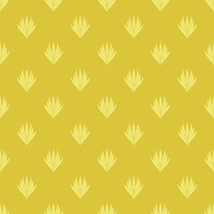 Seamless pattern with a pattern of the silhouette of tulips and leaves. Design in gold and yellow for printing, packaging, fabric. Damascus styling. Vector illustration