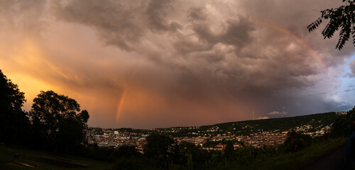 thunderstorm and rainbow over Stuttgart