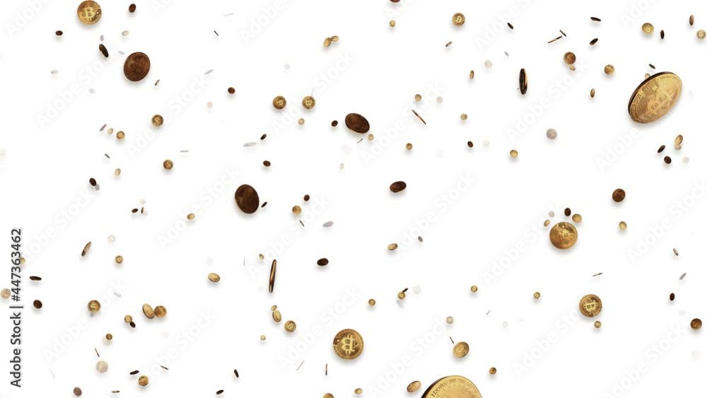 Poster bitcoin cryptocurrency gold coin falling digital green screen loop animation background. concept of 
