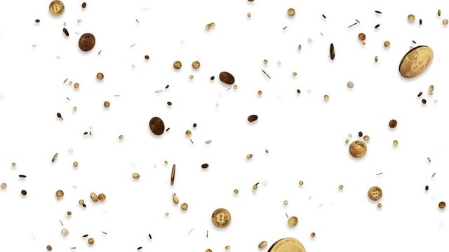 Bitcoin cryptocurrency gold coin falling digital Green Screen Loop Animation Background. Concept of BTC transaction and blockchain technology. Crypto Digital Currency, BTC, Stock Market
