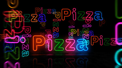 Pizza neon light 3d illustration