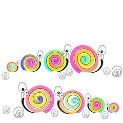 pattern of funny colored snails on a light background 