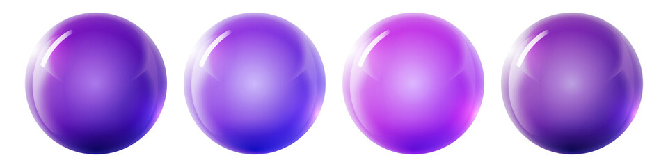 Set with glass colorful balls. Glossy realistic ball, 3D abstract vector illustration highlighted on a white background. Big metal bubble with shadow