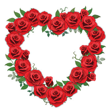 roses flower heart bouquet red, vector illustration white background