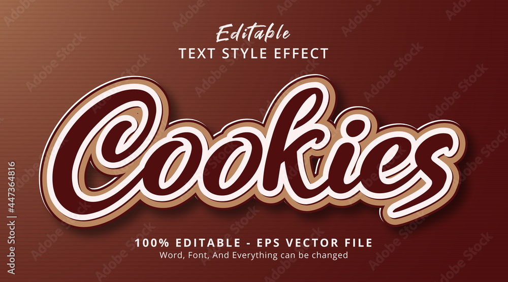 Poster cookies text on modern brown style effect template, editable text effect