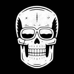 Funny engraved skull. Modern logo.