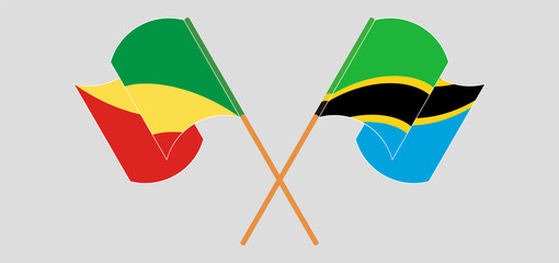 Crossed and waving flags of Republic of the Congo and Tanzania