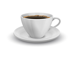 Illustration of porcelain cup on saucer with coffee.