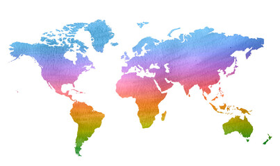 Colorful world map illustration in watercolor