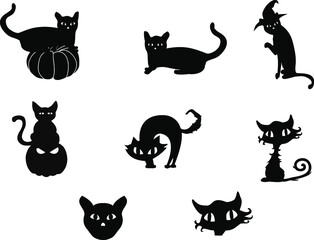 Cat set for Halloween party and more. vector illustration