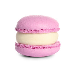 Obraz na płótnie Canvas Pink macaron on white background. Delicious dessert