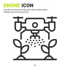 Drone and plant icon vector with outline style isolated on white background. Vector illustration watering sign symbol icon concept for digital farming, business, agriculture, apps and all project