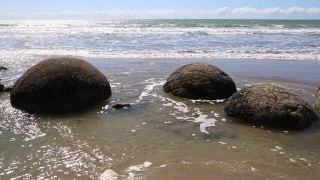 Moeraki Boulders in water - New Zealand