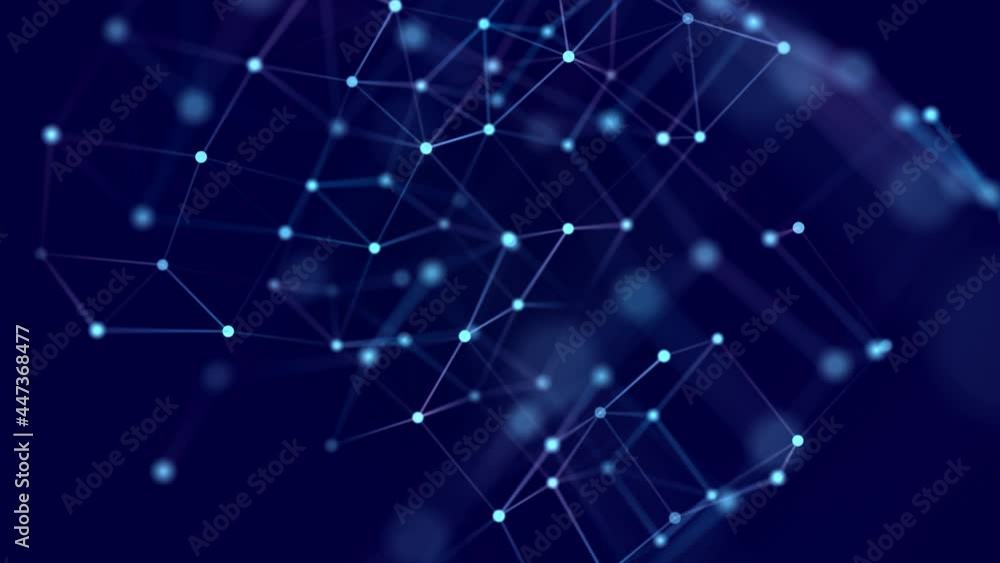 Poster digital blockchain concept. data storage in separate cells. abstract background with dots and connec