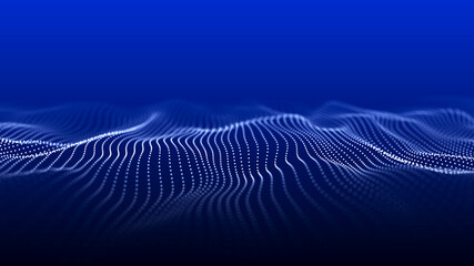 Dots futuristic background with dynamic wave. 3D visualization of big data. Energy flows. 3D rendering.