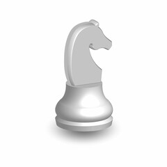 White chess piece horse 3d on white background. Board game chess. Chess piece  3d render.Vector illustration. Sport play. 
