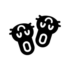 Funny animal slippers glyph icon. Cat face shoes. Homewear and sleepwear. Domestic footwear. Black filled symbol