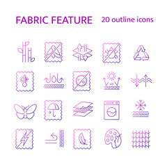 Fabric qualities outline icons set. Textile industry. Silk, natural dye, breathable material