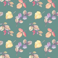 Autumn leaves seamless pattern. Bright background of watercolor autumn leaves. Beautiful background of colorful leaves for design, print, wallpaper, packaging.