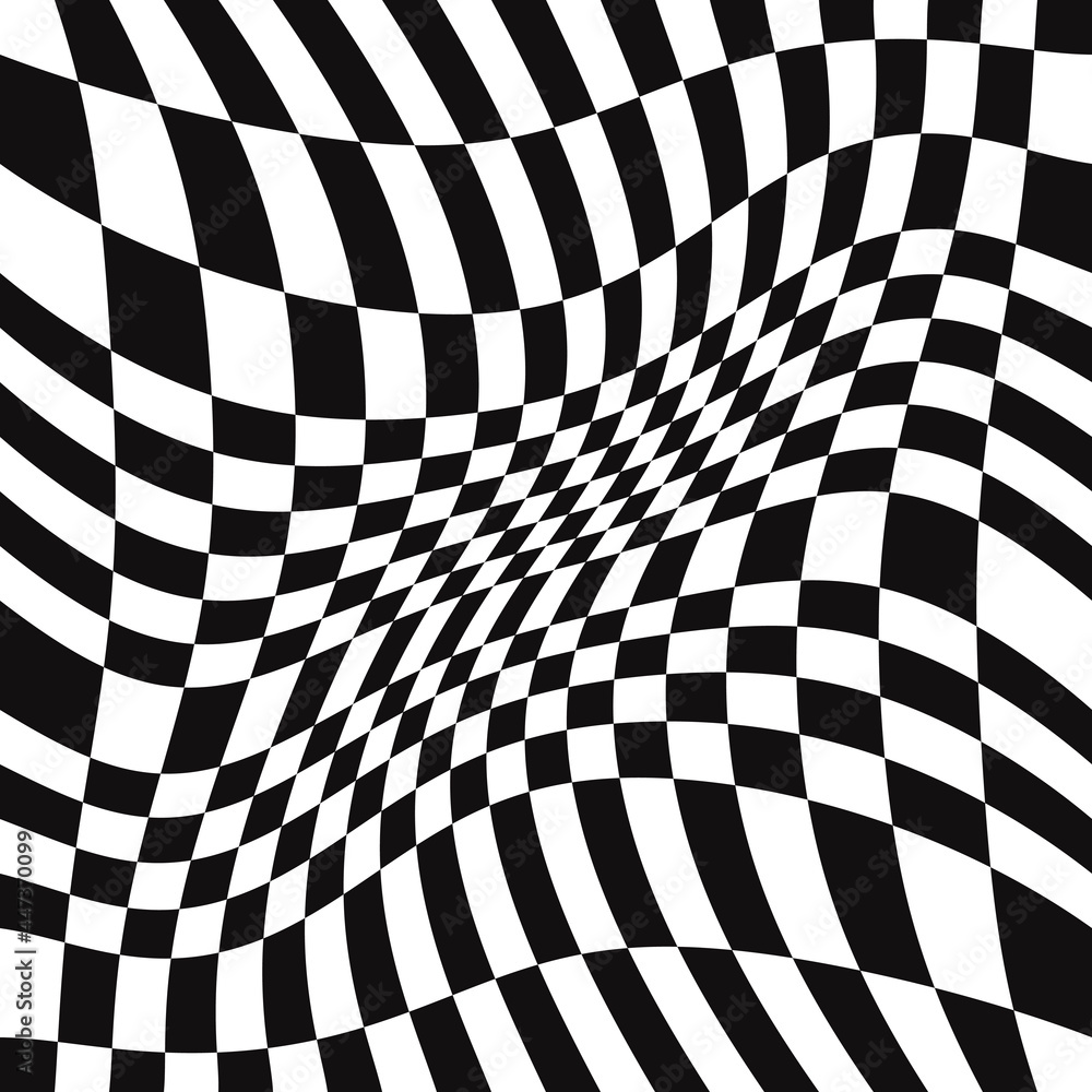 Poster Chess pattern. Wavy or twisted board. Vector Twisted break chessboard. Checker seamless sample pattern. Can be used like ornament.
