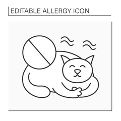 Allergy to cats line icon. Symptoms of allergic reaction to cats coat. Intolerance of hairy animals. Healthcare concept. Isolated vector illustration. Editable stroke