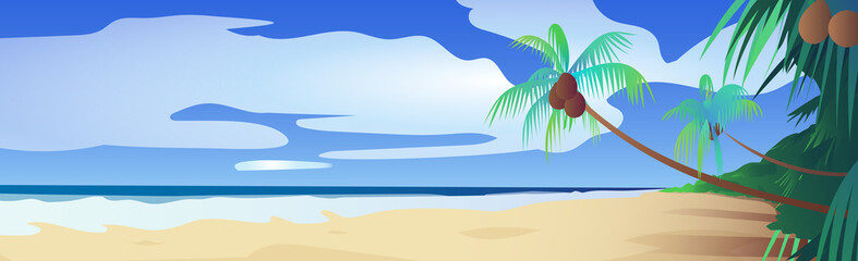 Fototapeta na wymiar Panoramic landscape sunny bright sandy beach - Vector