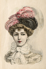 Woman wearing vintage dress and hat fashion engraving Paris © LiliGraphie